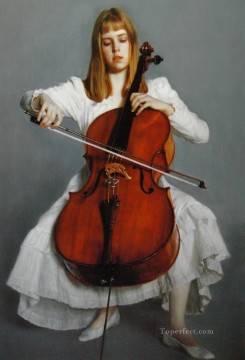 Chinese Painting - Young Cellist Chinese Chen Yifei